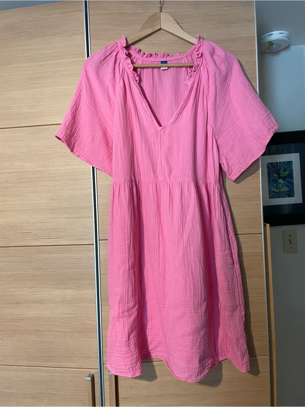 Old Navy Pink V-Neck Cotton Gauze Midi Dress 100% Cotton